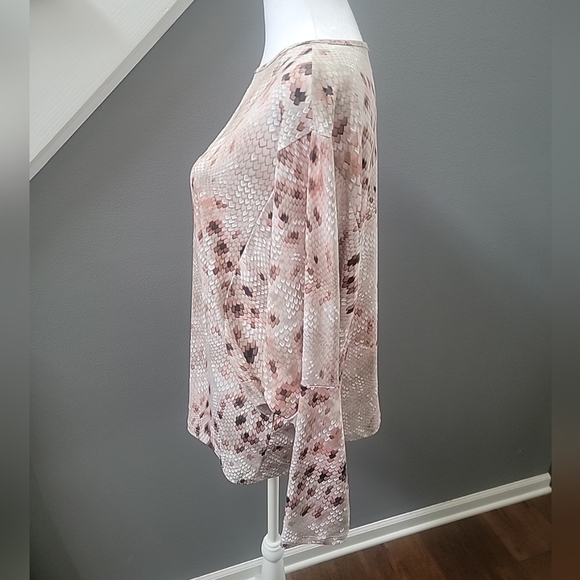 Clara Sunwoo Lightweight Cozy Poncho Sleeve Sweater Tunic Peacock Pinstripe XL - Picture 3 of 7